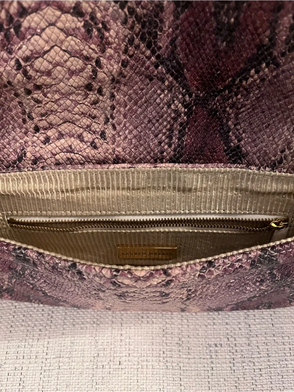 Lauren Merlin Leather Python Embossed Foldover Clutch in Brown and Tan